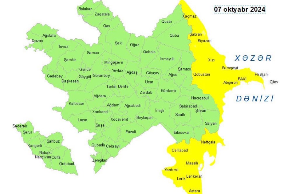 DİQQƏT: Sarı xəbərdarlıq elan edildi 