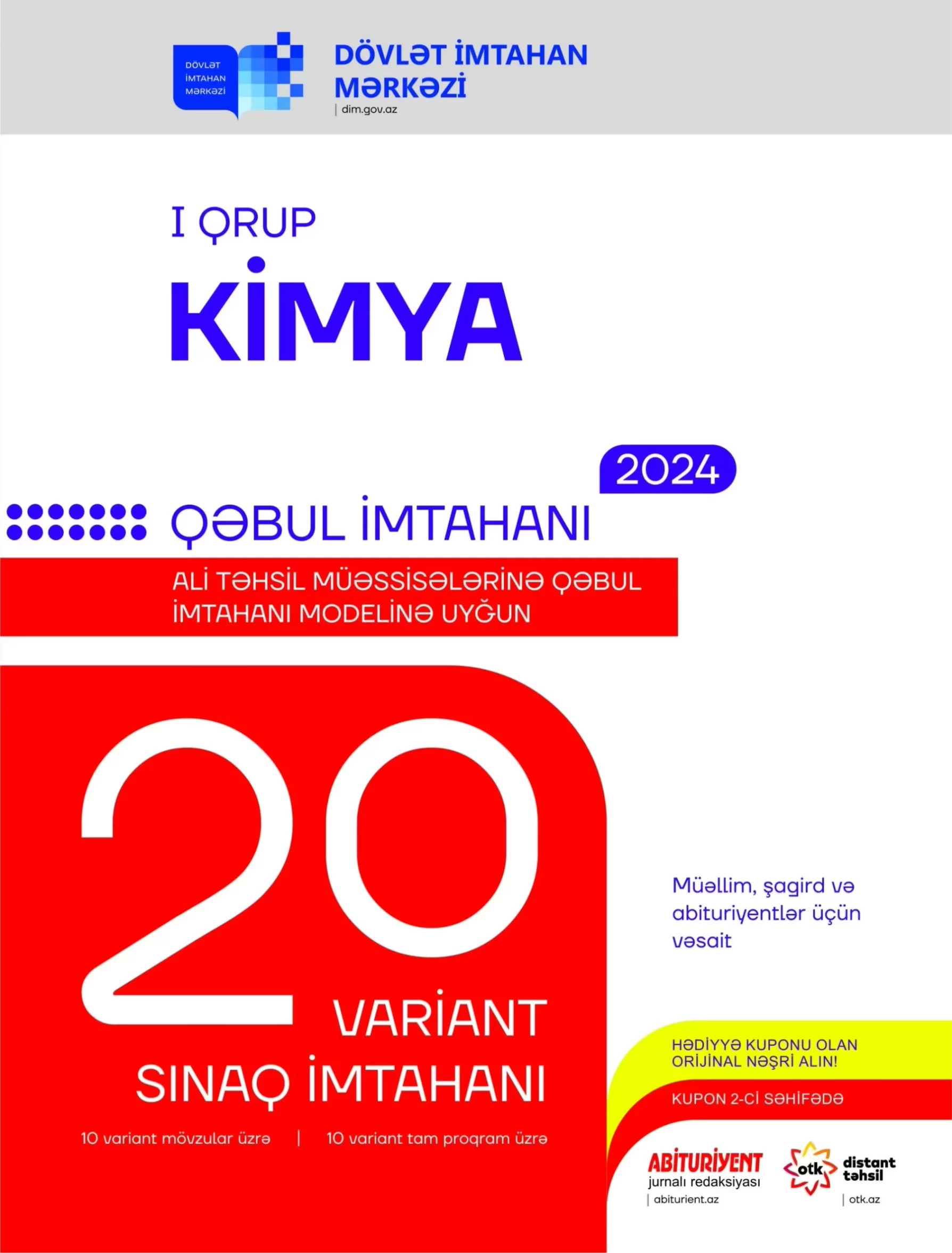 DİM “20 variant sınaq imtahanı” seriyasından “Kimya” kitabını nəşr edib