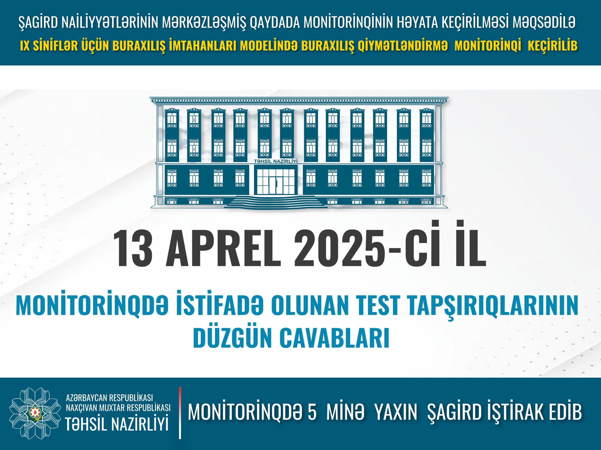 Buraxılış qiymətləndirmə monitorinqinin düzgün cavabları açıqlanıb