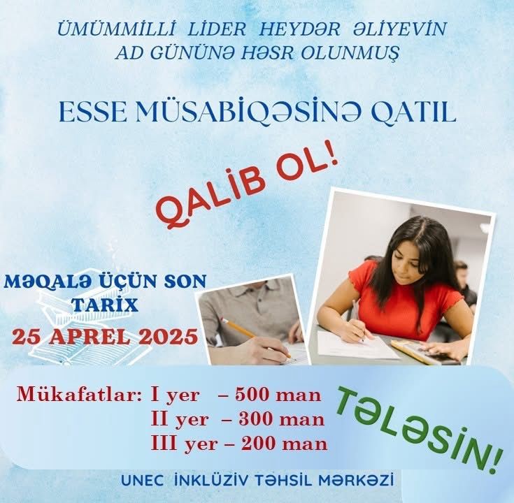 Ümummilli Lider Heydər Əliyevin ad gününə həsr olunmuş esse müsabiqəsi keçirilir
