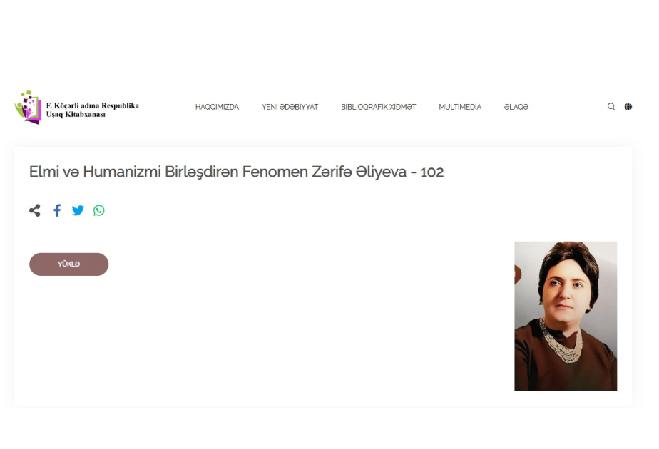 “Elmi və Humanizmi birləşdirən fenomen Zərifə Əliyeva” adlı biblioqrafik yaddaş virtual oxuculara təqdim edilib
