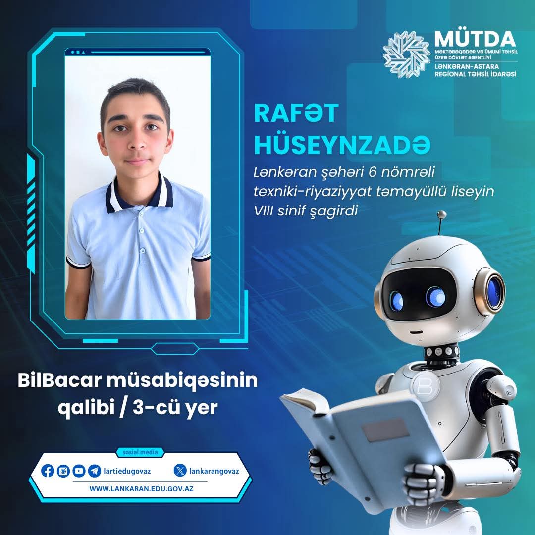 Lənkəranlı şagird BilBacar müsabiqəsində 3-cü yerə layiq görüldü