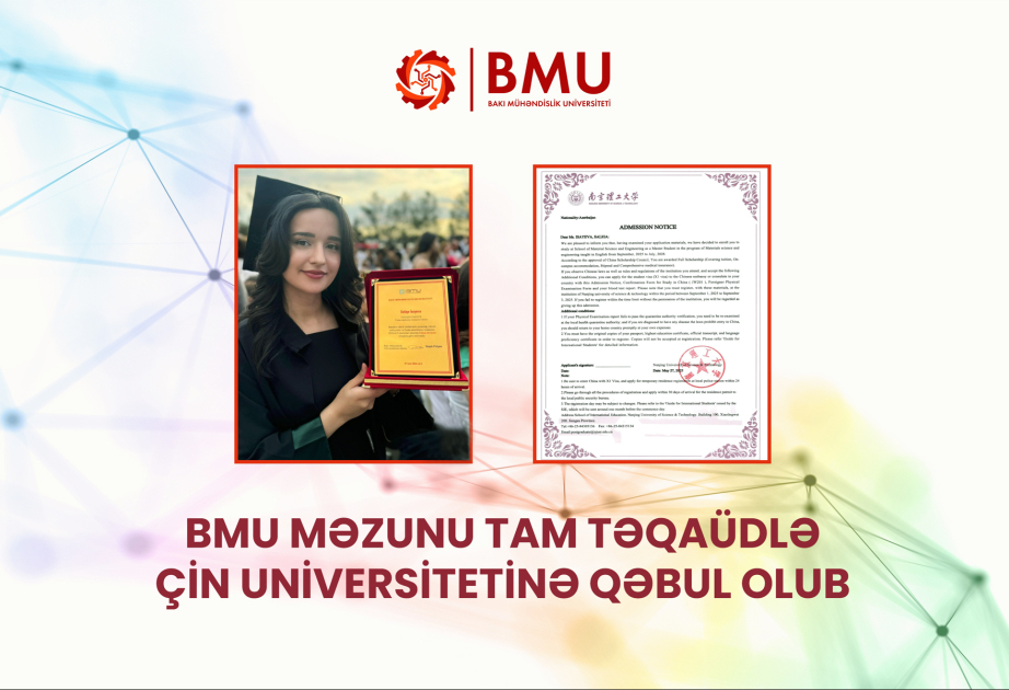 BMU məzunu Səliqə İsayeva Çində tam təqaüdlə magistratura təhsili alacaq