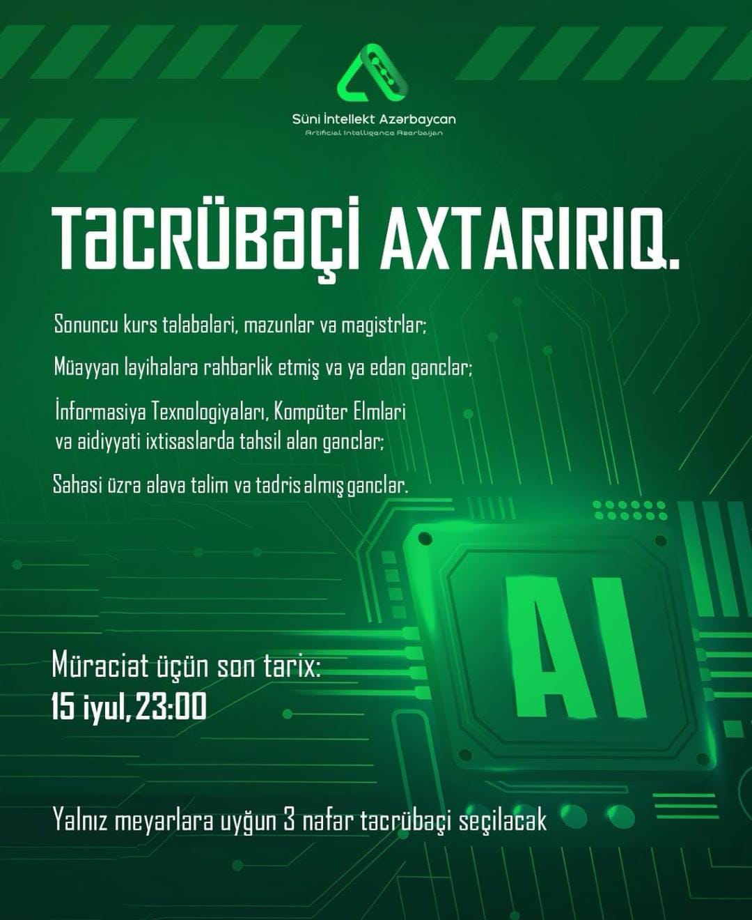 "Süni İntellekt Azərbaycan" gəncləri təcrübə proqramına dəvət edir!