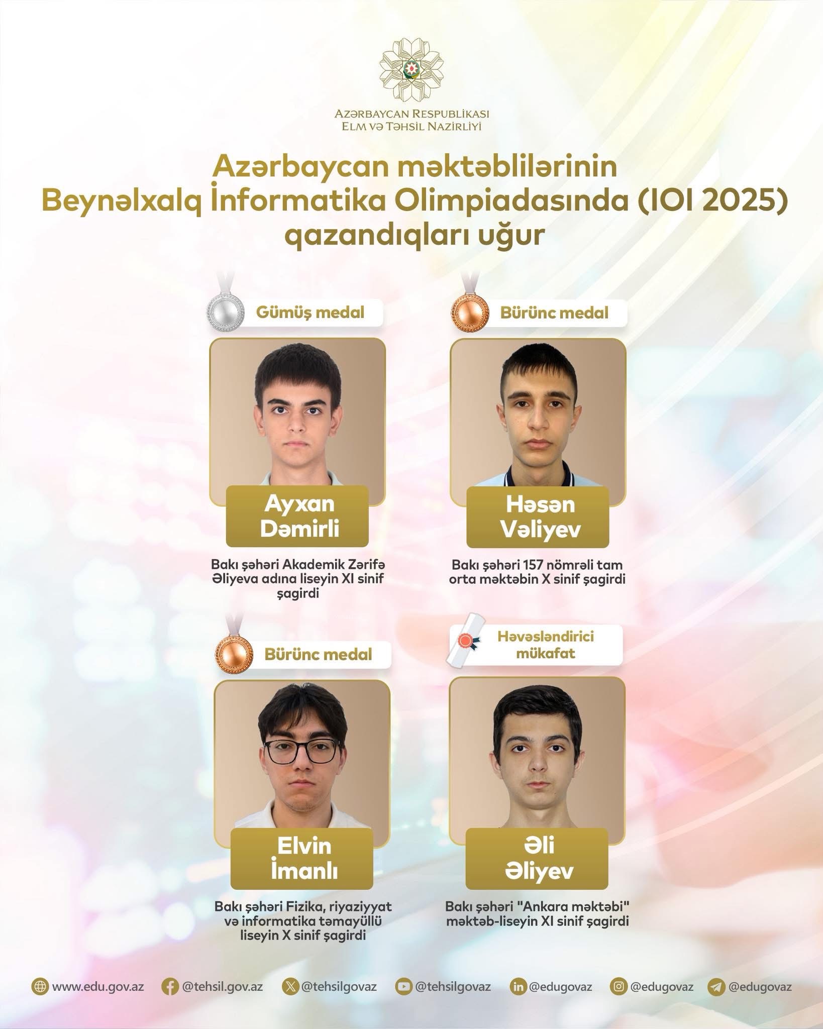 Azərbaycan şagirdlərindən Beynəlxalq İnformatika Olimpiadasında tarixi uğur