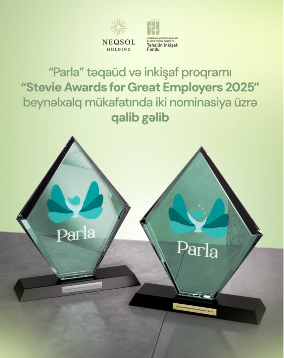 “Parla” təqaüd və inkişaf proqramı “Stevie Awards for Great Employers 2025” beynəlxalq mükafatında iki nominasiya üzrə qalib gəlib