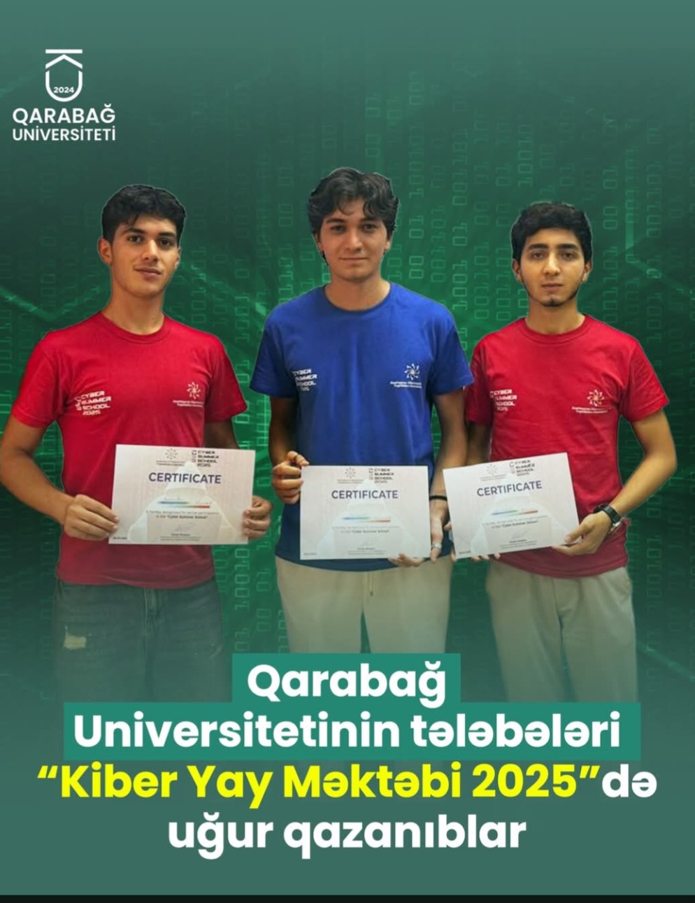 Qarabağ Universitetinin tələbələri “Kiber Yay Məktəbi 2025”də uğur qazanıblar