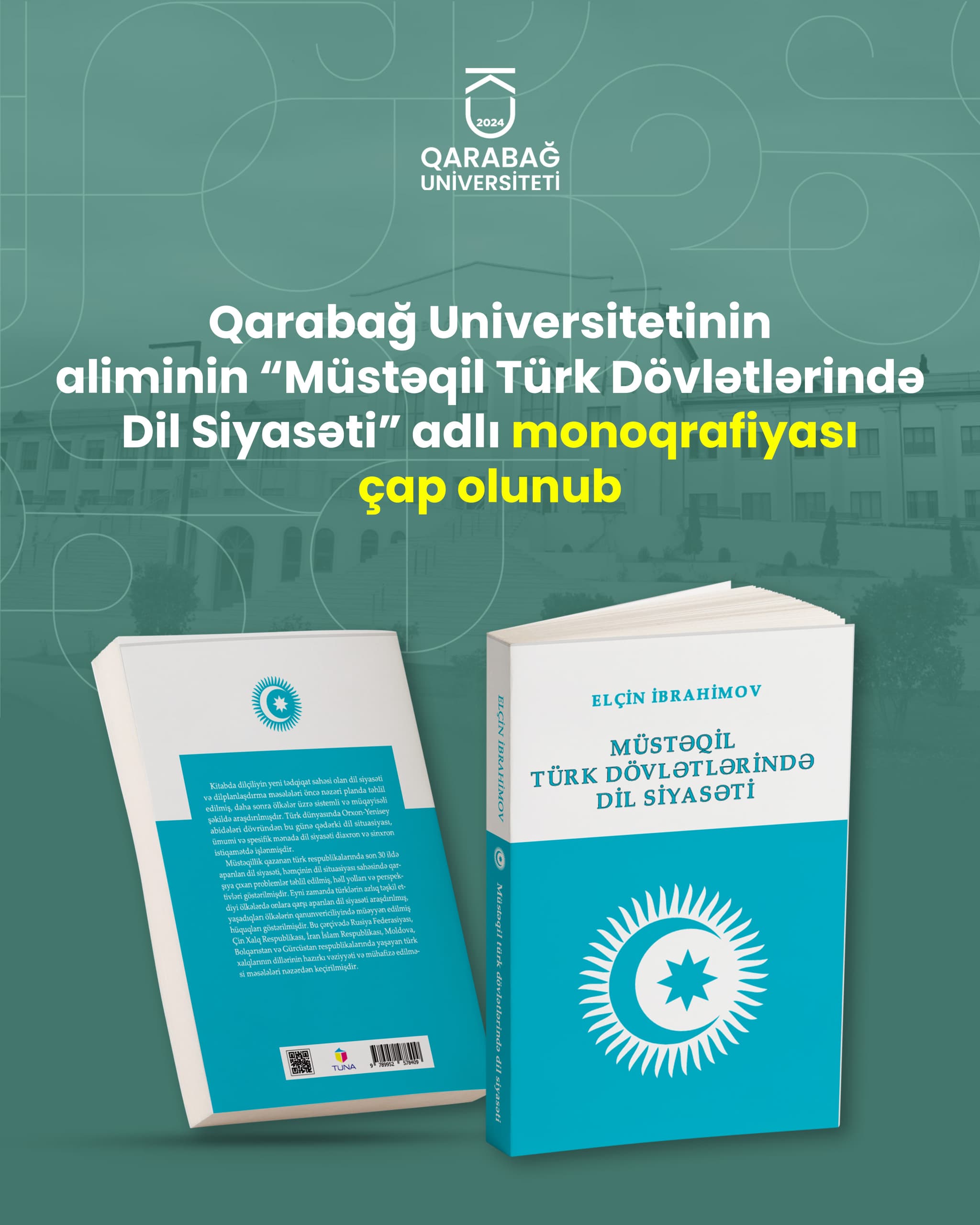 Qarabağ Universitetinin aliminin “Müstəqil Türk Dövlətlərində Dil Siyasəti” adlı monoqrafiyası çap olunub