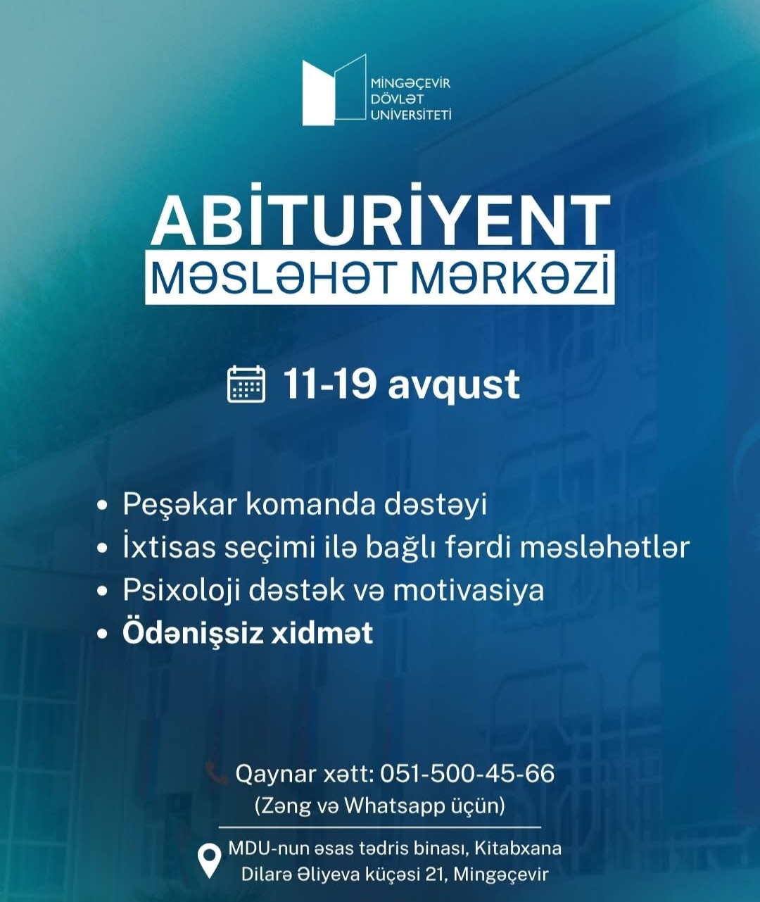 Mingəçevir Dövlət Universitetində Abituriyent Məsləhət Mərkəzi fəaliyyətə başlayıb