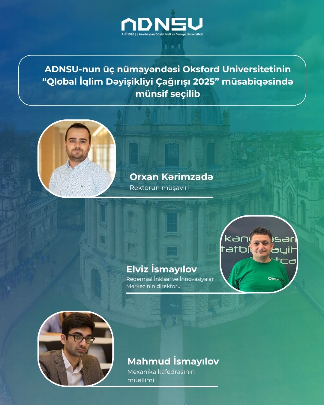 Three ADNSU Staff members selected as judges for Oxford University’s “Global Climate Change Challenge 2025” competition