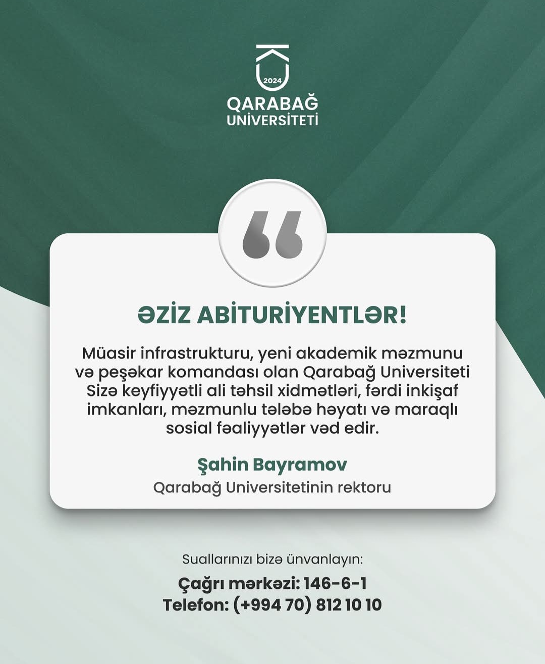 İnnovativ təhsilin yeni ünvanı – Qarabağ Universiteti yeni tələbələrini qəbul edir