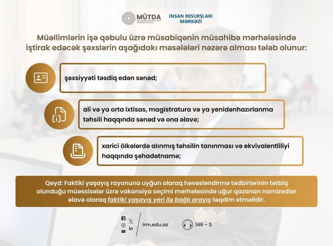 Müəllimlərin işə qəbulu müsahibəsi üçün vacib sənədlər açıqlanıb