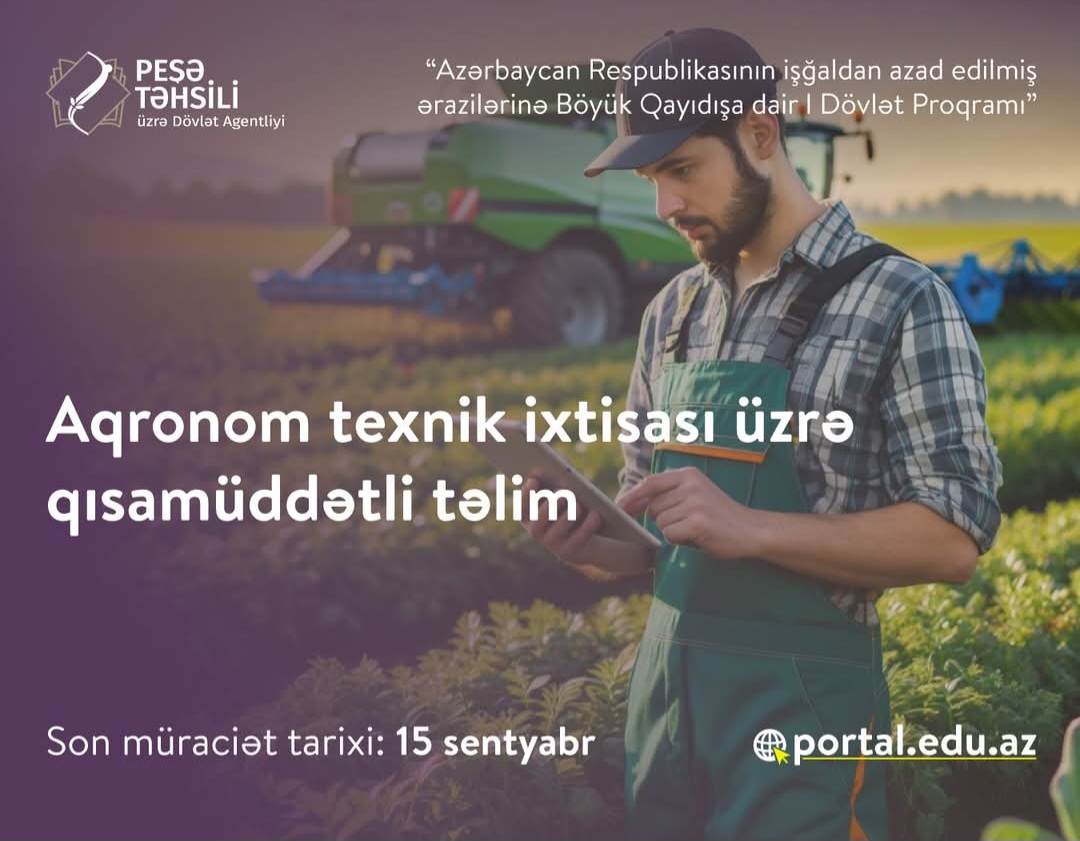 Aqronom texnik ixtisası üzrə ödənişsiz təlimə qeydiyyat başlayıb