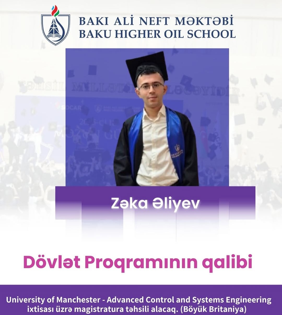 BANM məzunu Zəka Əliyev Böyük Britaniyada təhsil alacaq