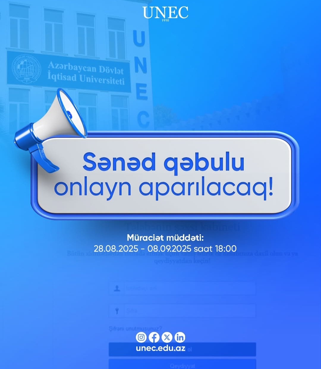 UNEC-də sənəd qəbulu onlayn aparılacaq