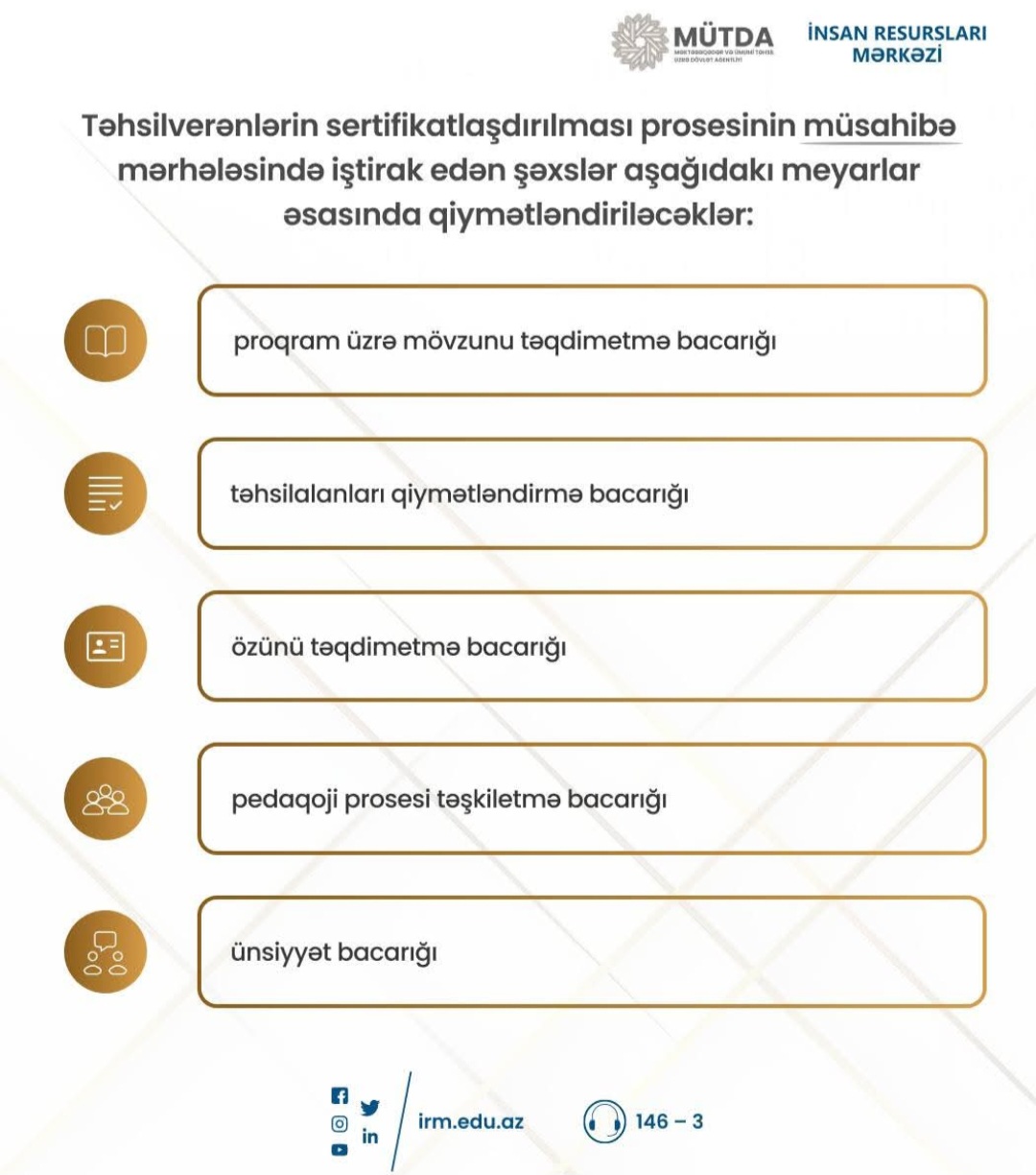 Təhsilverənlərin sertifikatlaşdırılmasında müsahibə meyarları açıqlanıb