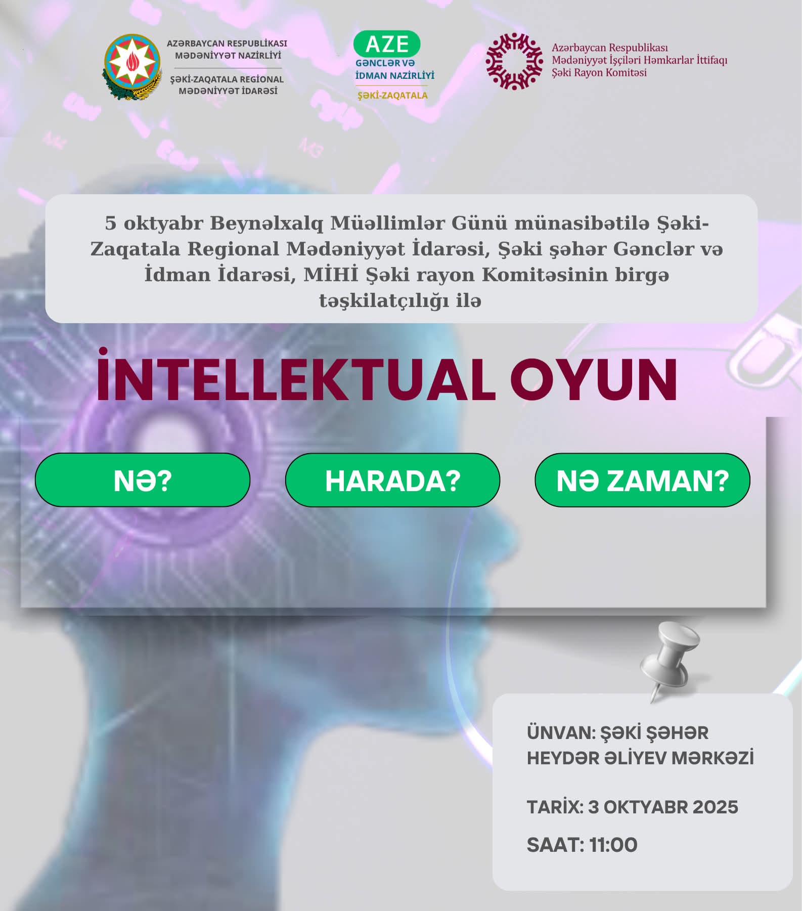 “Beynəlxalq Müəllimlər Günü”nə həsr olunmuş intellektual oyun keçiriləcək