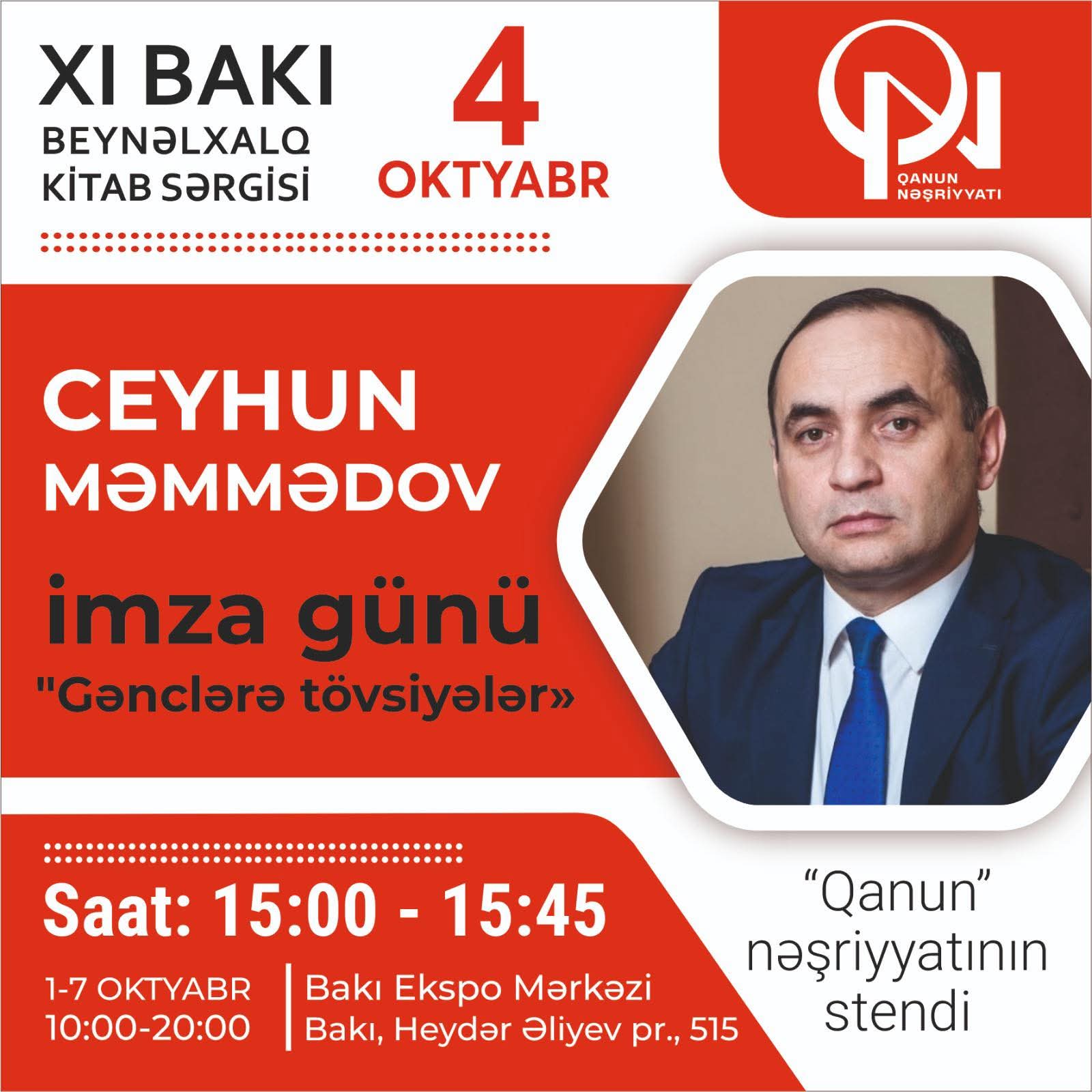 Deputat Ceyhun Məmmədovdan "Gənclərə tövsiyələr" kitabının imza saatı