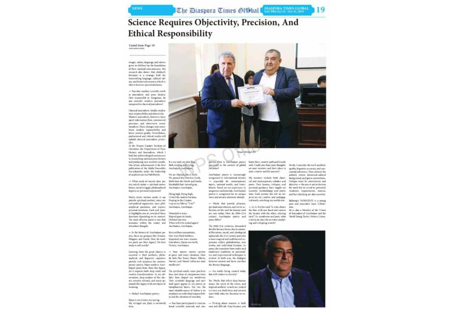 Professor Vüqar Əhmədin müsahibəsi xarici mətbuatda yayımlanıb