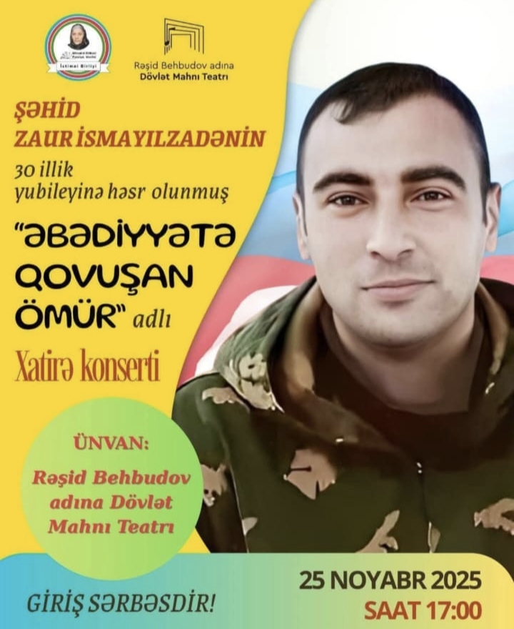 Şəhid Zaur İsmayılzadənin xatirəsinə həsr olunmuş konsert keçiriləcək