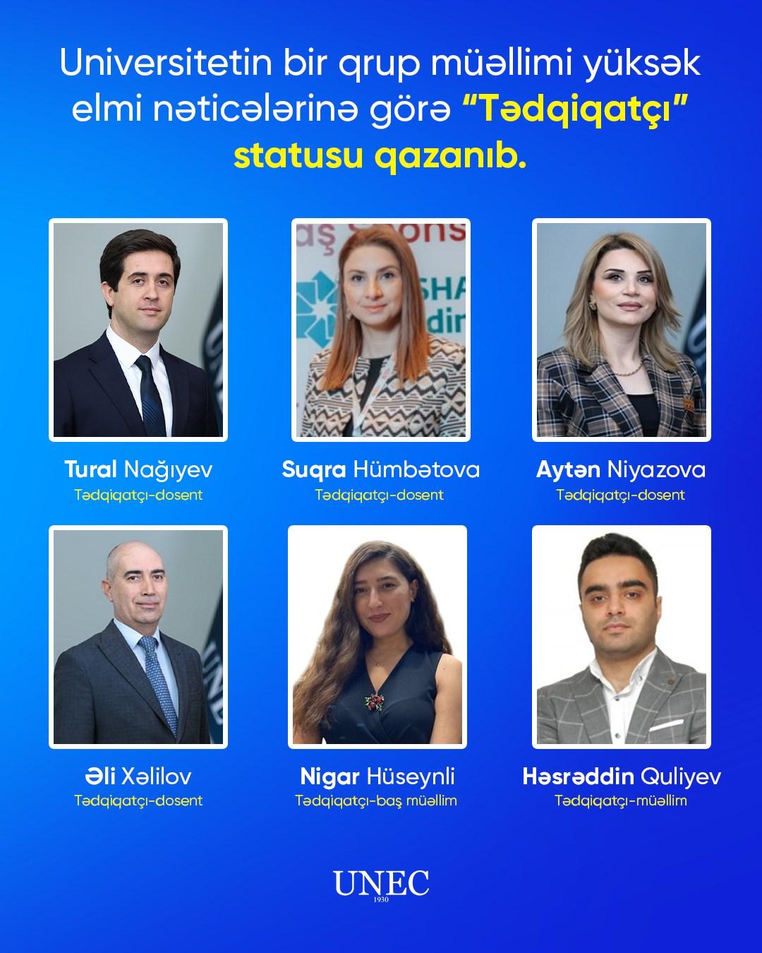 UNEC-in bir qrup müəlliminə “Tədqiqatçı” statusu verilib!