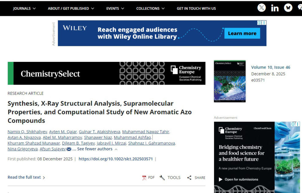 Azərbaycan və Pakistanın kimyaçı-alimləri birgə tədqiqat aparıblar