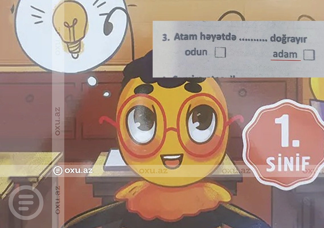 İbtidai sinif üçün vəsaitdə TÜKÜRPƏDƏN TAPŞIRIQ: "Atam həyətdə adam doğrayır"