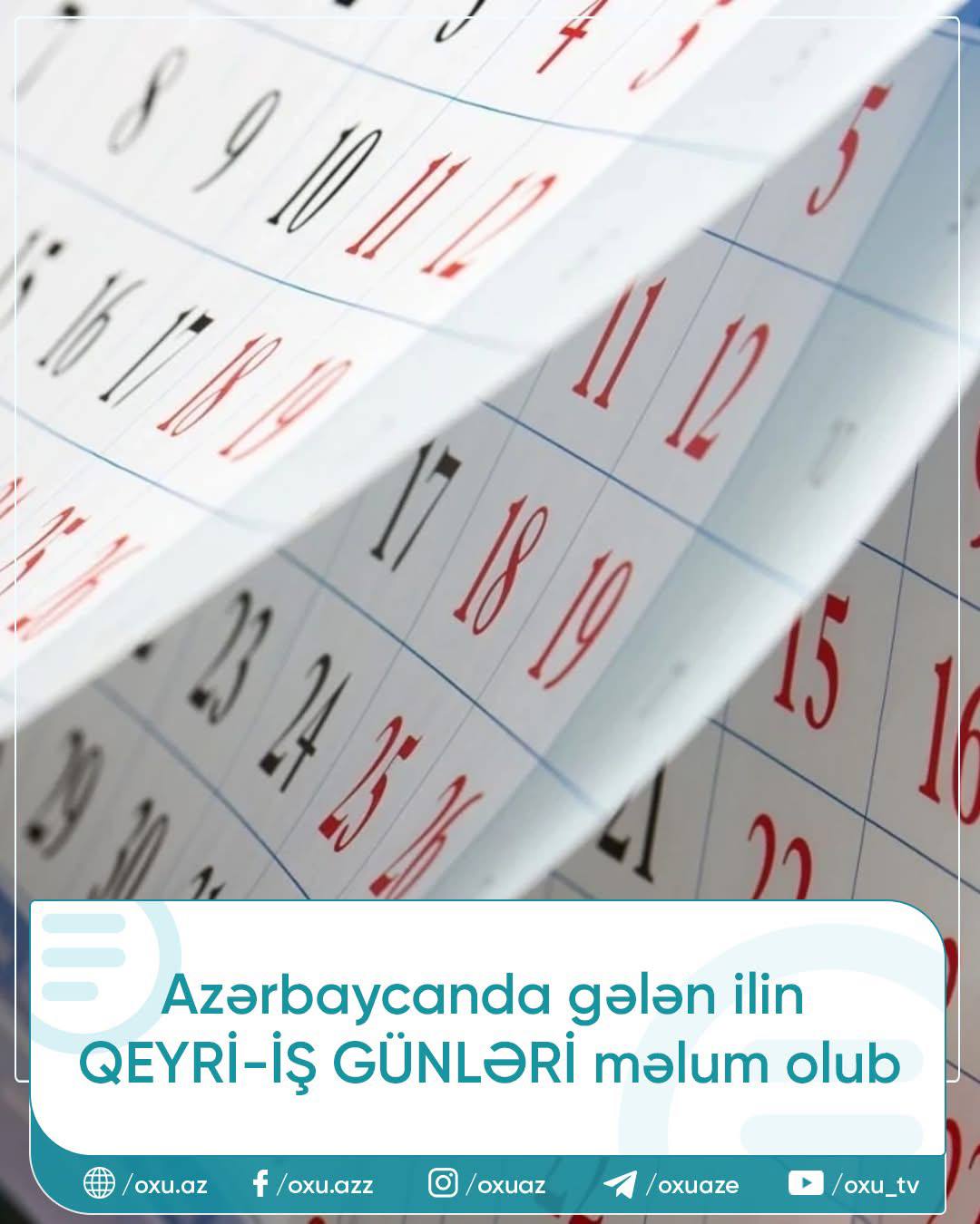 2026-cı ilin iş və istirahət günləri təsdiqləndi! 