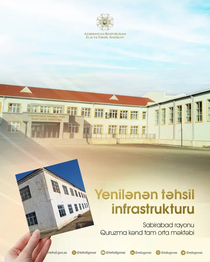 Sabirabadın Quruzma kənd tam orta məktəbi yenilənmiş təhsil infrastrukturu ilə istifadəyə verilib