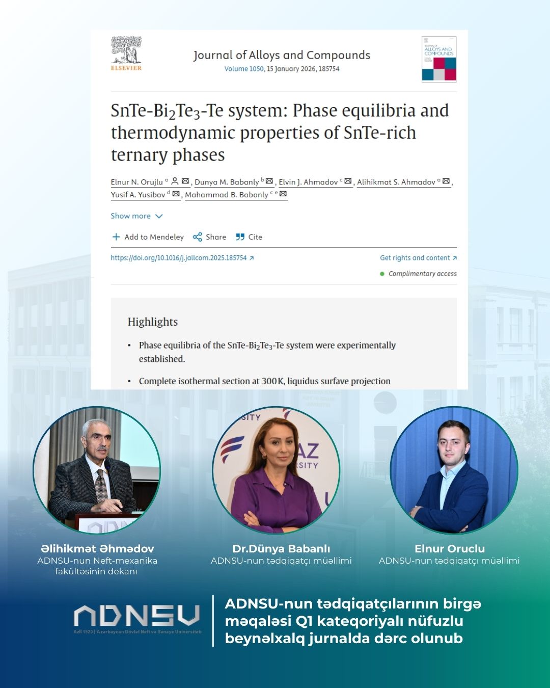 ADNSU-nun tədqiqatçılarının birgə məqaləsi dərc olunub