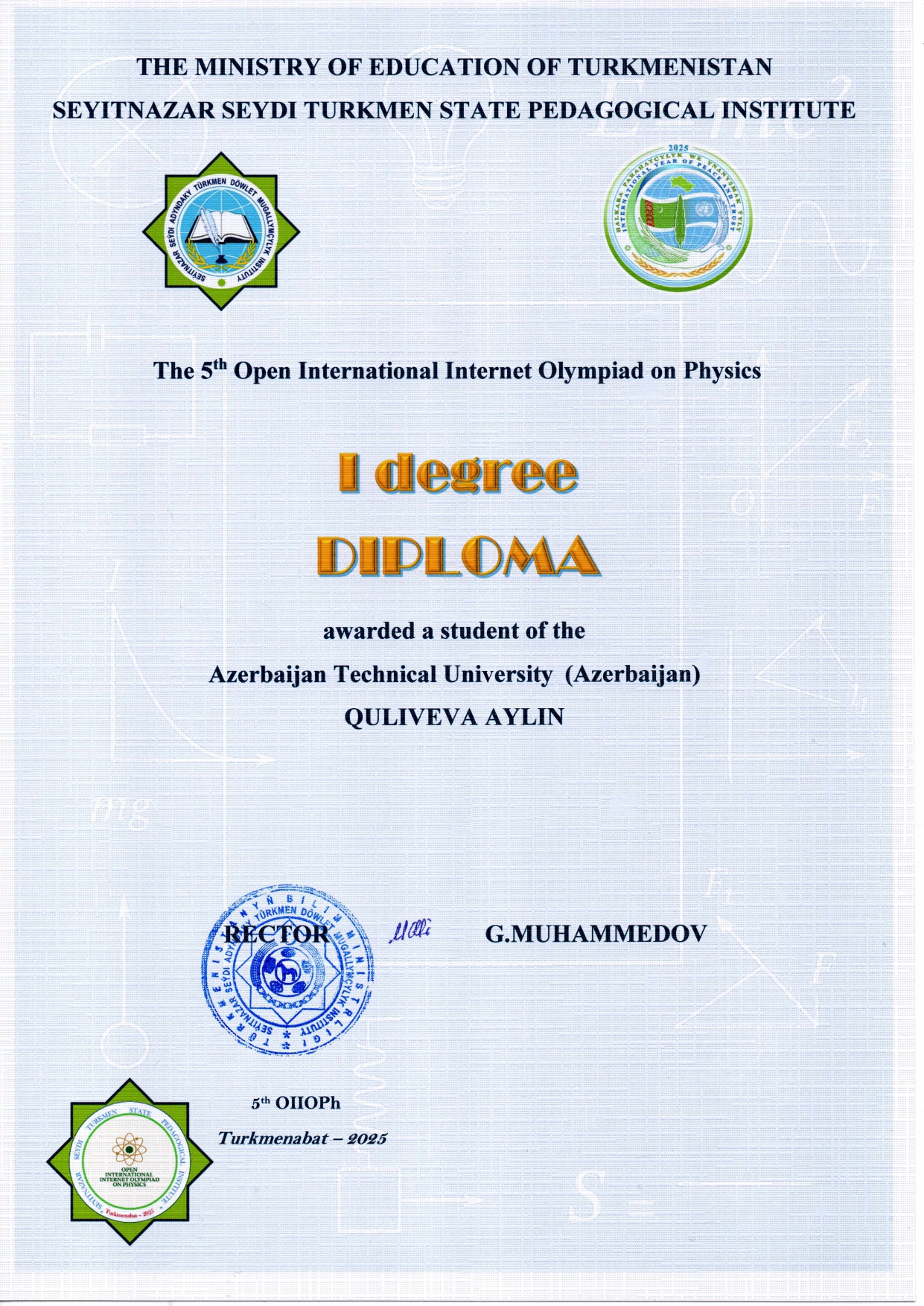 AzTU tələbəsi fizika üzrə beynəlxalq olimpiadanın qalibi olub