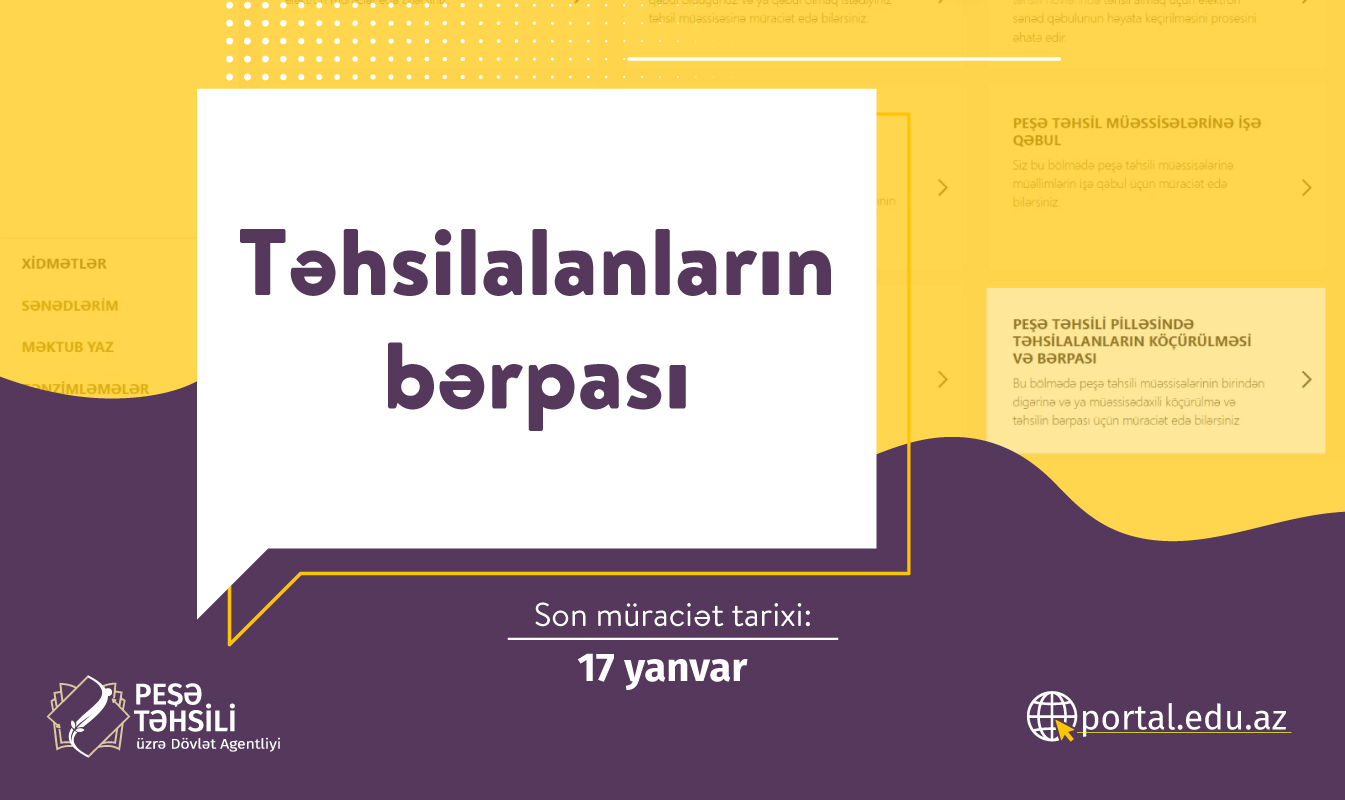 Peşə təhsilində təhsilalanların bərpasına start verilib