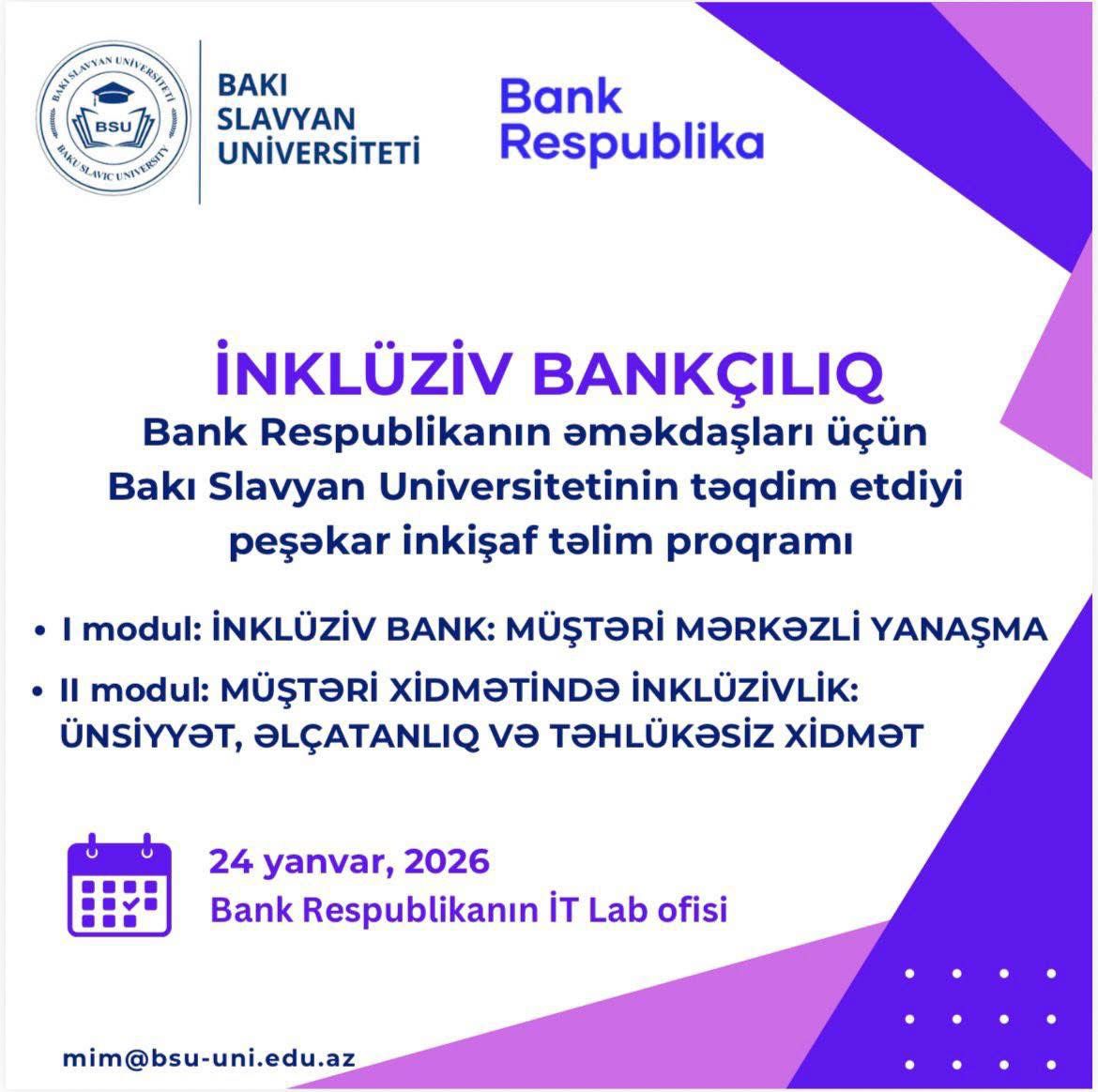 BSU bank əməkdaşları üçün inklüziv yanaşma üzrə peşəkar inkişaf təlimi keçirəcək