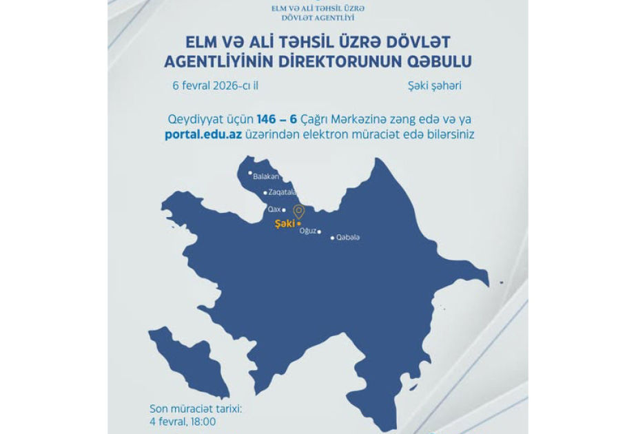 Elm və Ali Təhsil üzrə Dövlət Agentliyinin direktoru Şəkidə vətəndaşlarla görüşəcək