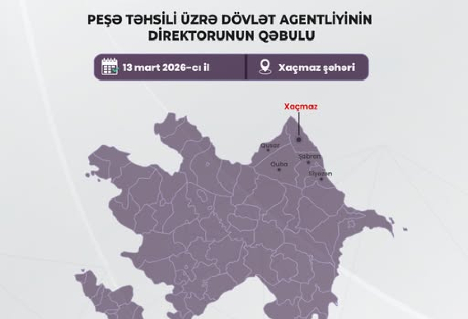 Peşə Təhsili üzrə Dövlət Agentliyinin direktoru Xaçmazda vətəndaşın müraciətlərini dinləyəcək