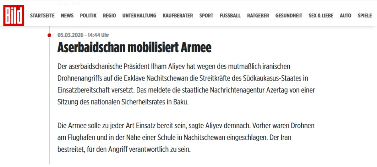Almaniya mediası Azərbaycan ərazisinə PUA hücumlarına geniş yer verib