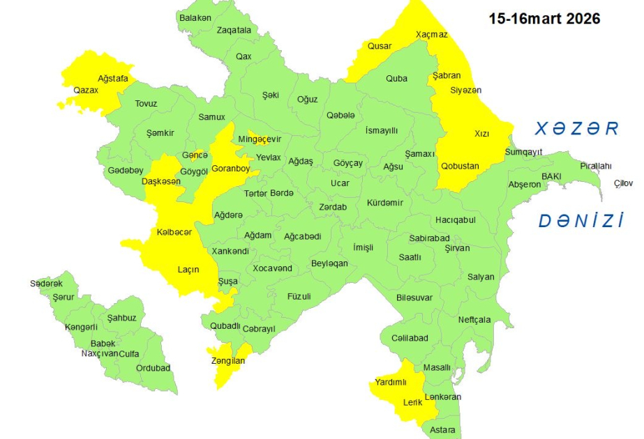 Küləkli hava şəraiti ilə bağlı sarı xəbərdarlıq verilib
