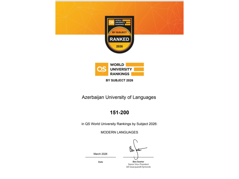 ADU “Müasir dillər” proqramı üzrə dünyanın ən yaxşı 151–200 universiteti sırasındadır