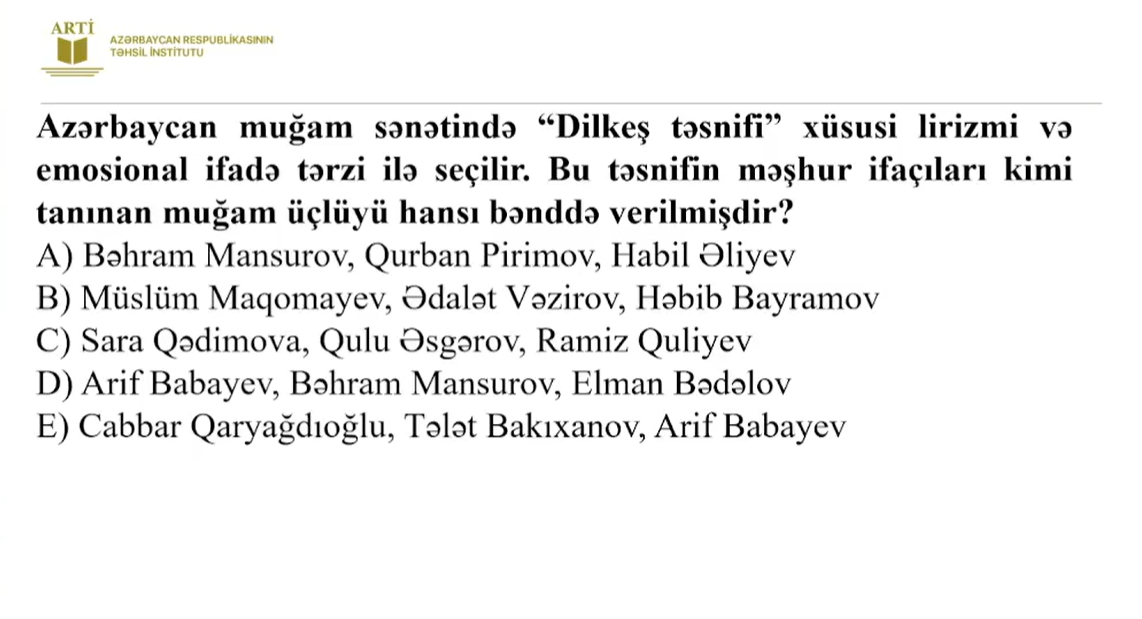 Musiqi müəllimləri üçün sertifikasiya NÜMUNƏLƏRİ 