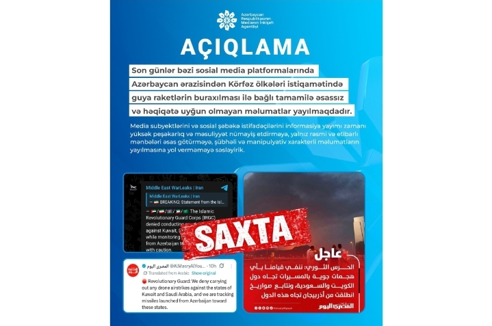 MEDİA: Azərbaycandan Körfəz ölkələri istiqamətində raketlərin buraxılması ilə bağlı xəbərlər əsassızdır