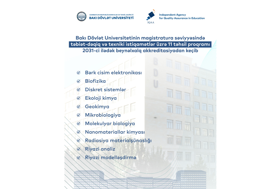 BDU-nun 11 təhsil proqramı beynəlxalq akkreditasiyadan keçərək sertifikatlara layiq görülüb