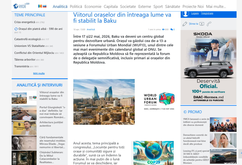 Moldova mediası: Dünya şəhərlərinin gələcəyi Bakıda müəyyənləşəcək