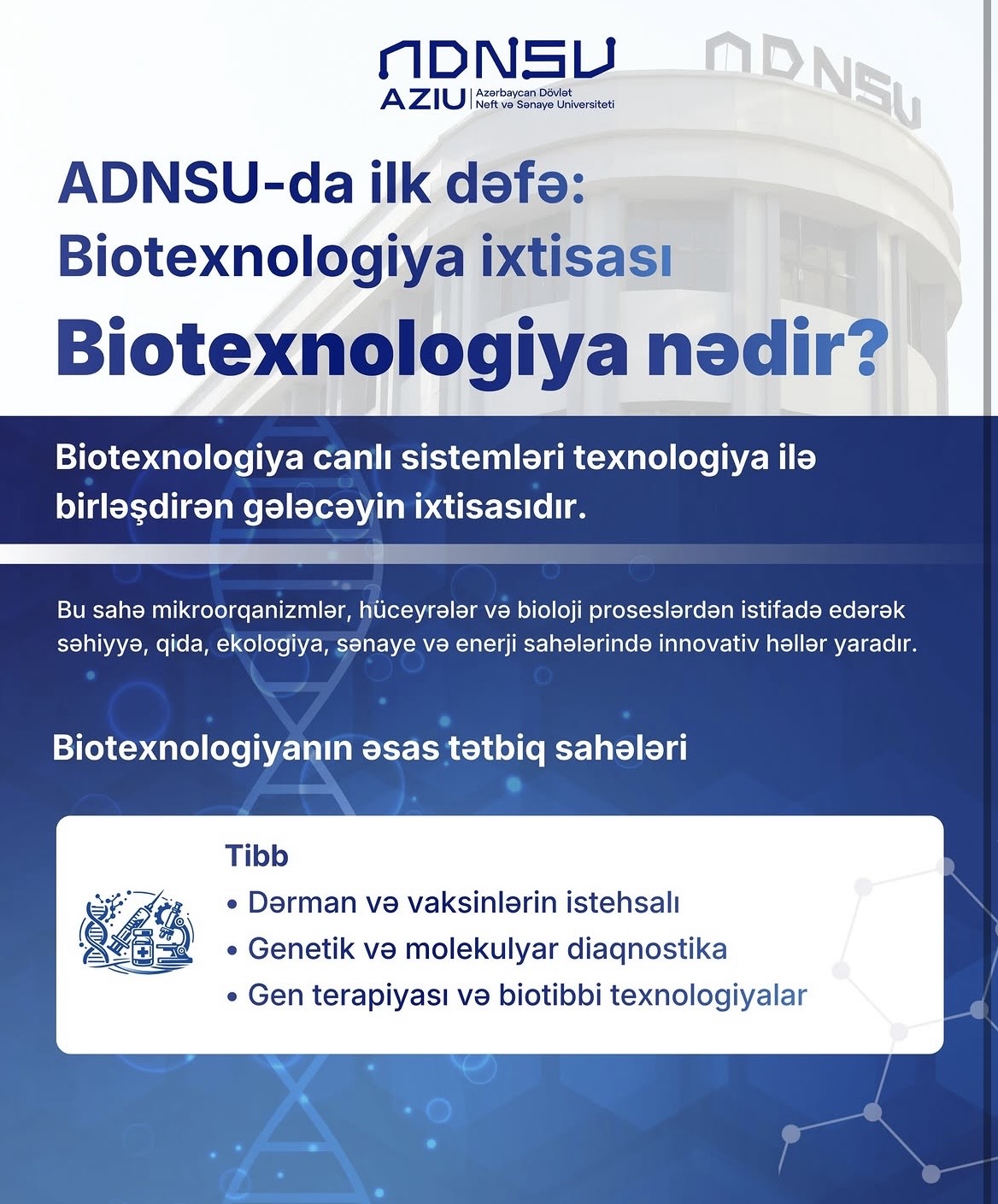 ADNSU-da ilk dəfə Biotexnologiya ixtisası