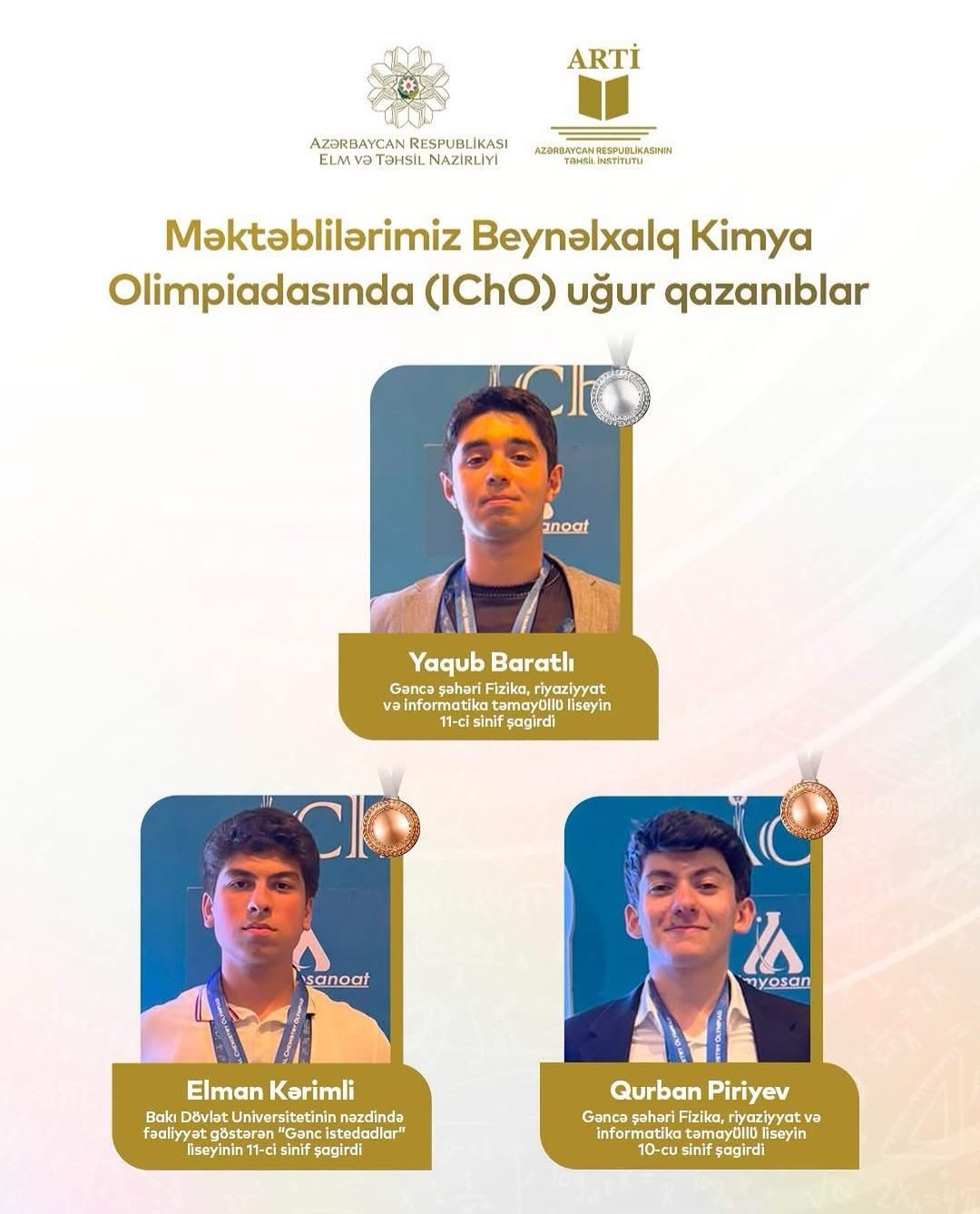 Məktəblilərimiz Beynəlxalq Kimya Olimpiadasında (IChO) uğur qazanıblar