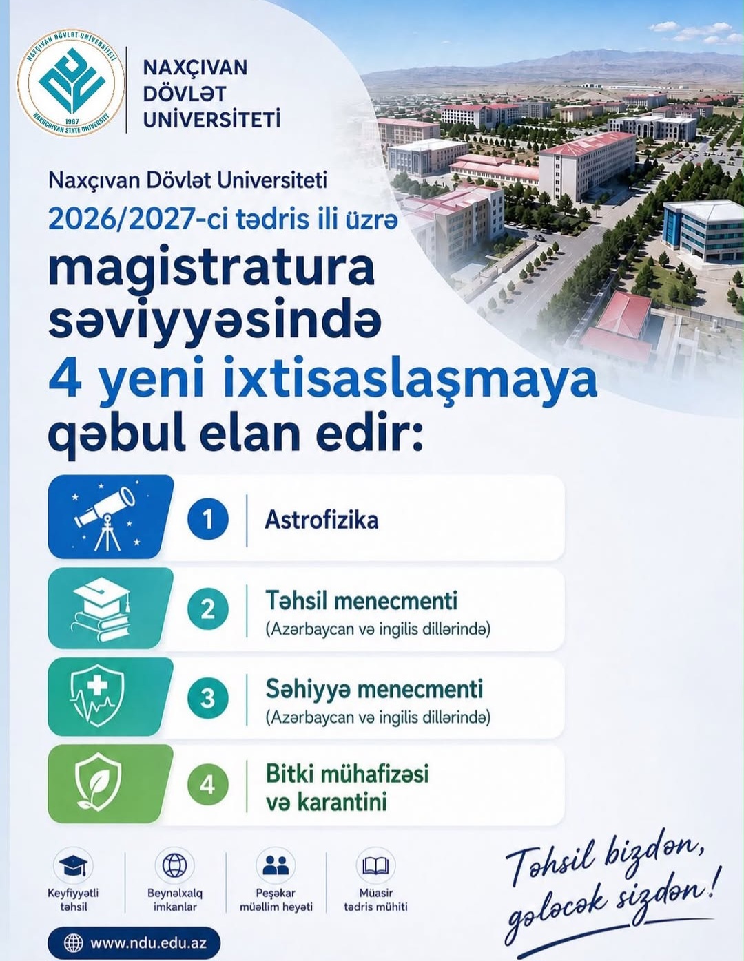 NDU magistratura səviyyəsində 4 yeni ixtisaslaşma üzrə qəbul elan edir