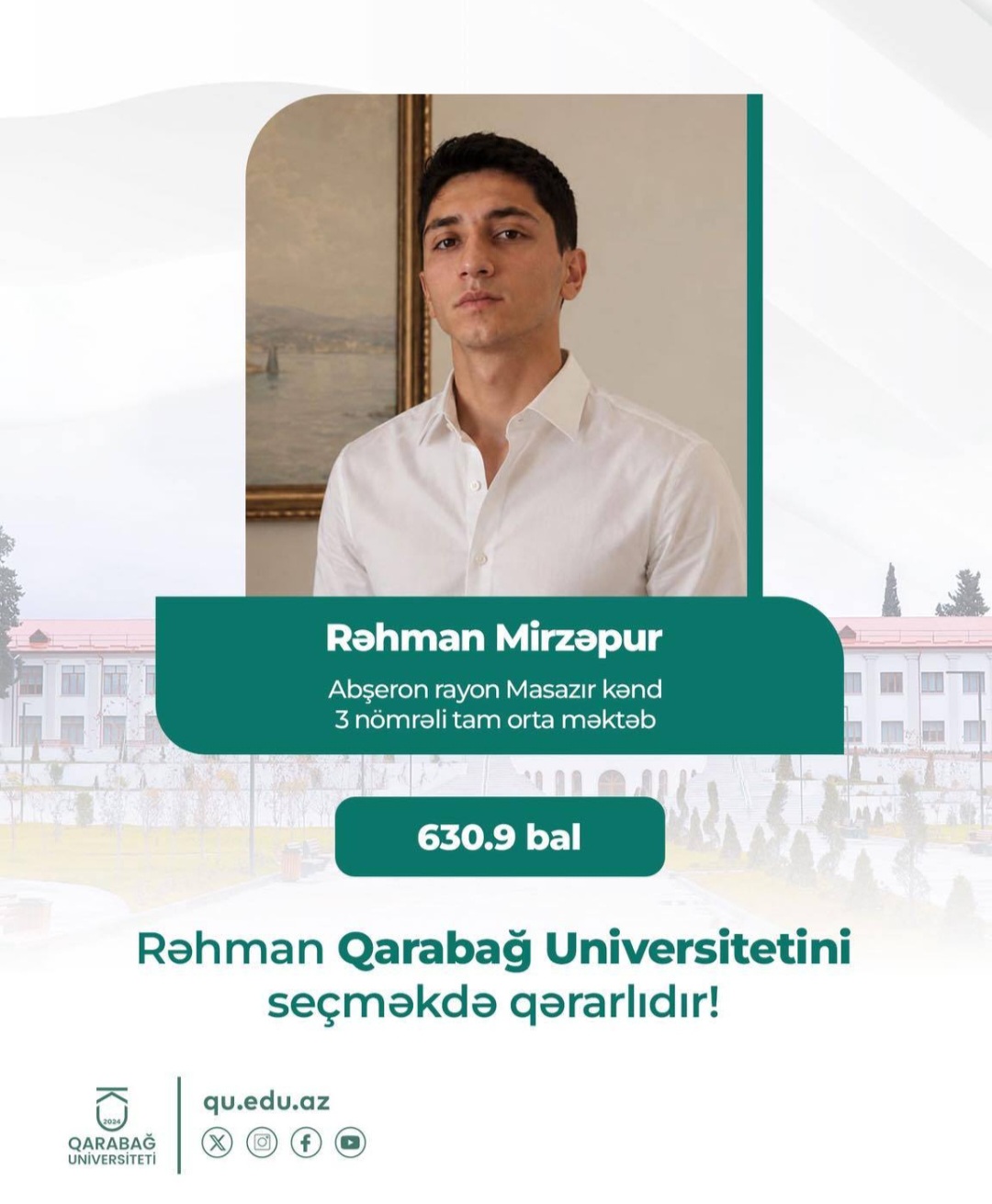 630,9 balla Qarabağ Universitetini seçdi