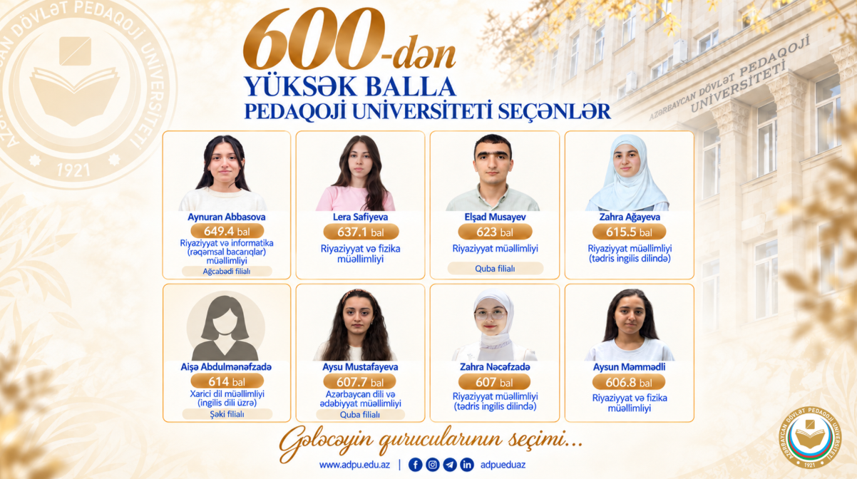 600-dən yüksək balla Pedaqoji Universiteti seçənlər