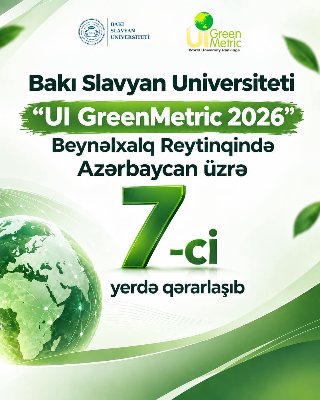 BSU beynəlxalq reytinqdə 404 pillə irəlilədi