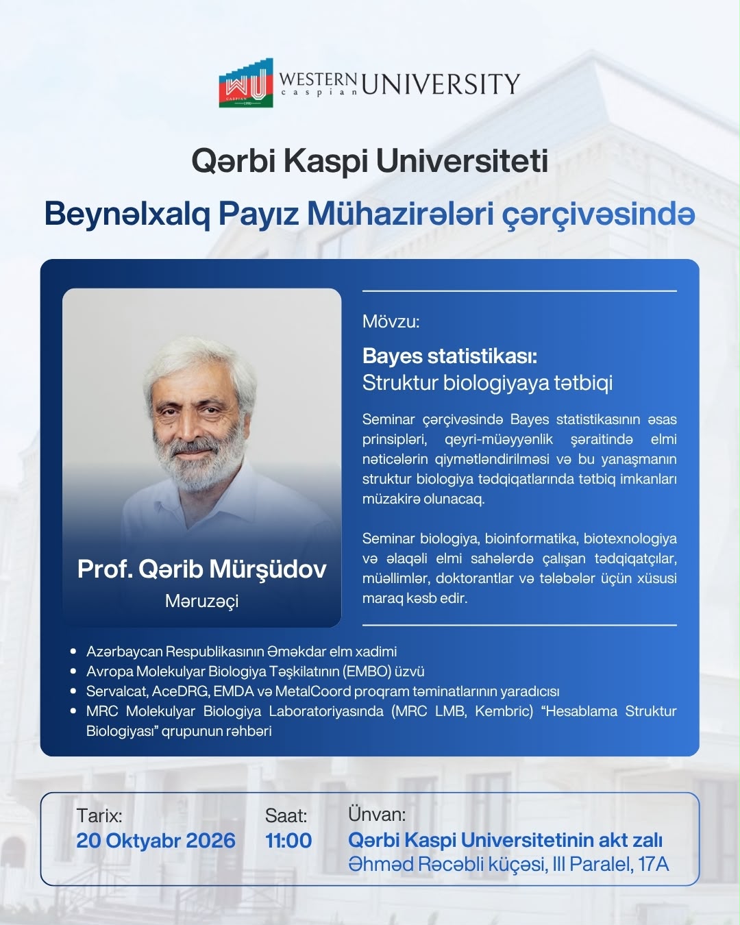 Qərbi Kaspi Universitetində Bayes statistikası: Struktur biologiyaya tətbiqi” mövzulu seminar keçirilib